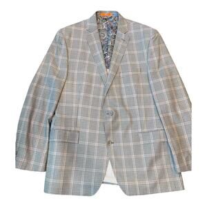 Tallia Verdello Gray Plaid Silk Wool Suit Jacket Blazer Mens Size 48 XL